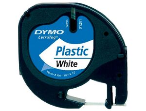 CINTA DYMO 12MMX4MT -NEGRO/BLANCO PERLA PARA MAQUINA LETRATAG 91201