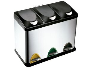 PAPELERA CONTENEDOR Q-CONNECT METALICA CON TAPADERA DE PLASTICO Y PEDAL 3 DEPOSITOS 45L 605X340X485 MM