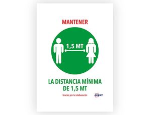 SEÑAL ADHESIVA AVERY MANTENER DISTANCIA MININA DE 1,5 MT DIN A4 RESISTENTE A LOS RAYOS UV PACK DE 2 UNIDADES