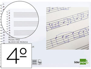 BLOC MUSICA LIDERPAPEL PENTAGRAMA 3MM CUARTO 20 HOJAS 100G/M2