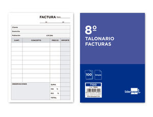 TALONARIO LIDERPAPEL FACTURAS 8º ORIGINAL T100 CON I.V.A.