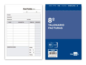 TALONARIO LIDERPAPEL FACTURAS 8º ORIGINAL Y COPIA T200 CON I.V.A