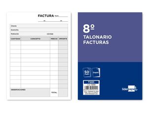 TALONARIO LIDERPAPEL FACTURAS 8º ORIGINAL Y COPIA T201 SIN I.V.A.