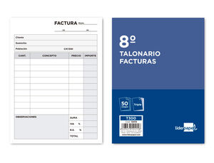 TALONARIO LIDERPAPEL FACTURAS 8º ORIGINAL Y 2 COPIAS T300 CON I.V.A.