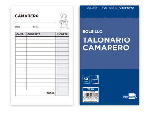 TALONARIO LIDERPAPEL CAMARERO BOLSILLO ORIGINAL Y COPIA T250
