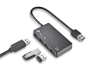 HUB NGS TINY 4 PUERTOS CON ADAPTADOR CORRIENTE USB 2.0